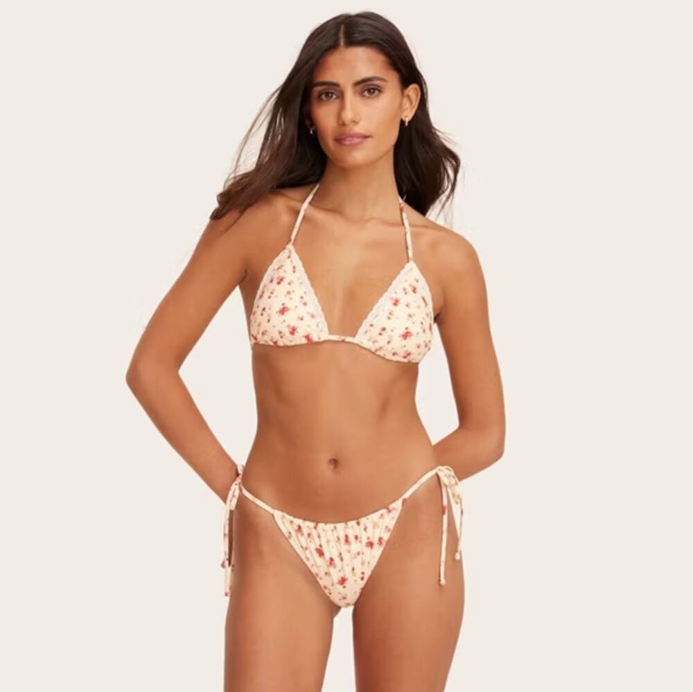 NWT Parke x Target Women's Eyelet Trim Triangle Bikini Set - Cream Floral Small